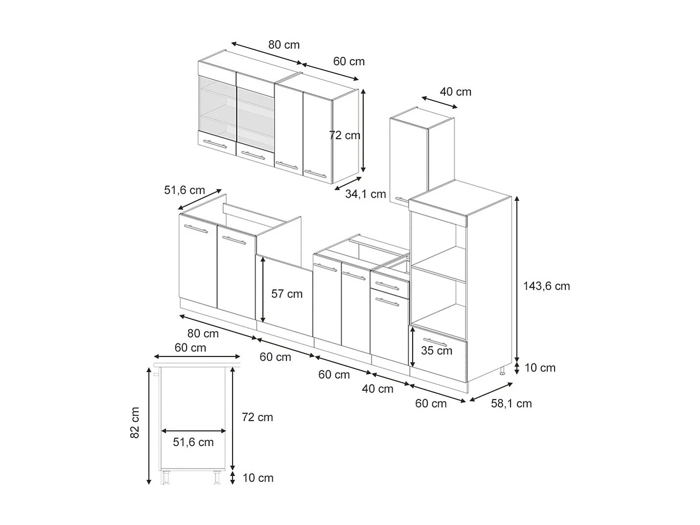 Complete keukeneenheid wit landhuis 300x60x81.6 fame-line