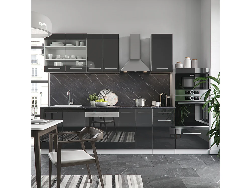 Cuisine anthracite brillant/blanc 300x60x81.6 fame-line