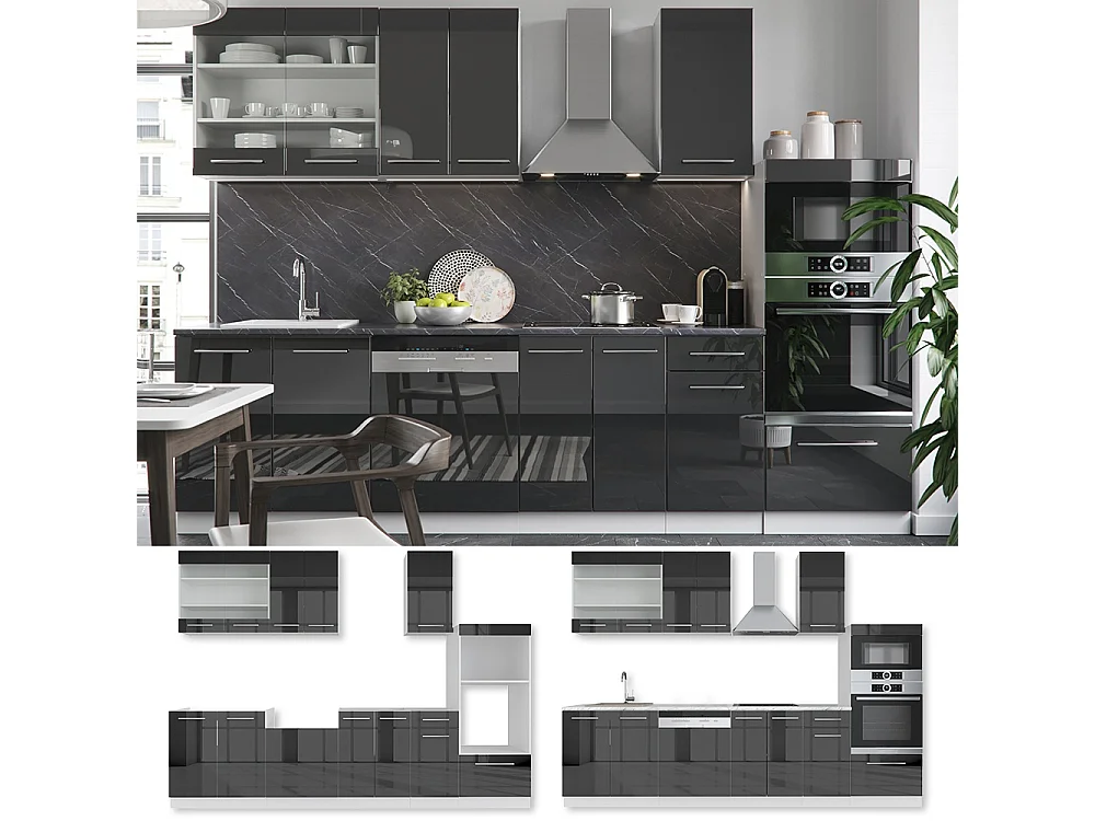 Cuisine anthracite brillant/blanc 300x60x81.6 fame-line
