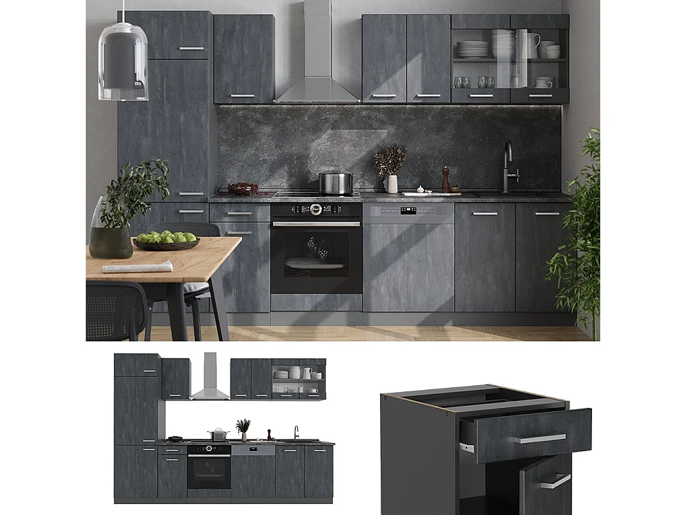 Cuisine noir béton/anthracite 300x60x81.6 r-line