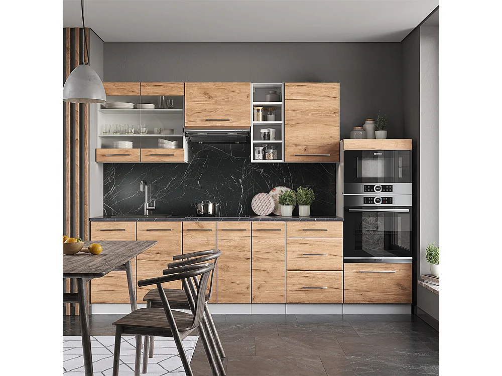 Mueble de cocina oro potencia roble/blanco 280x46x81.6 fame-line