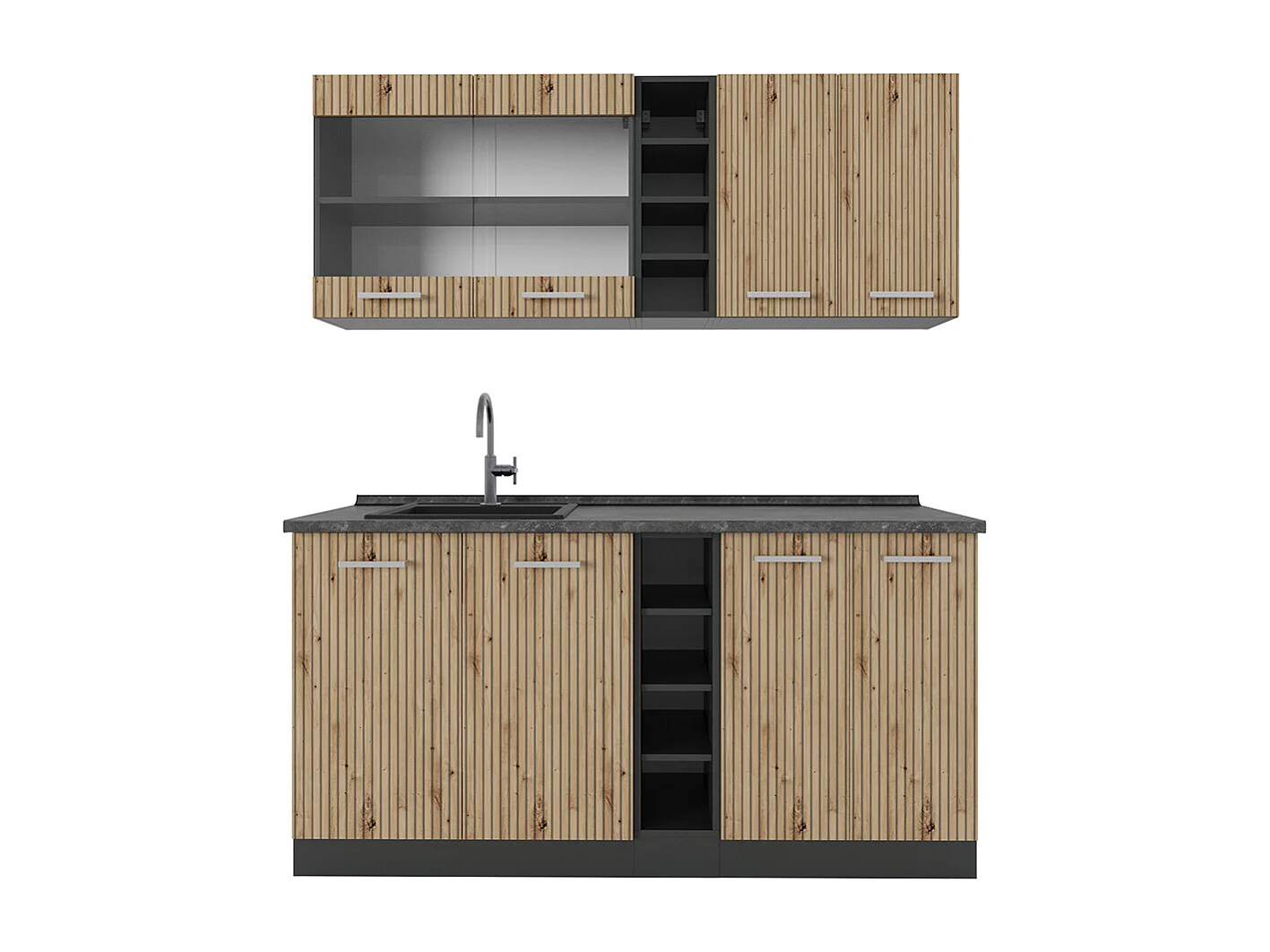 Singleküche artisan eiche/anthrazit 160x60x81.6 r-line