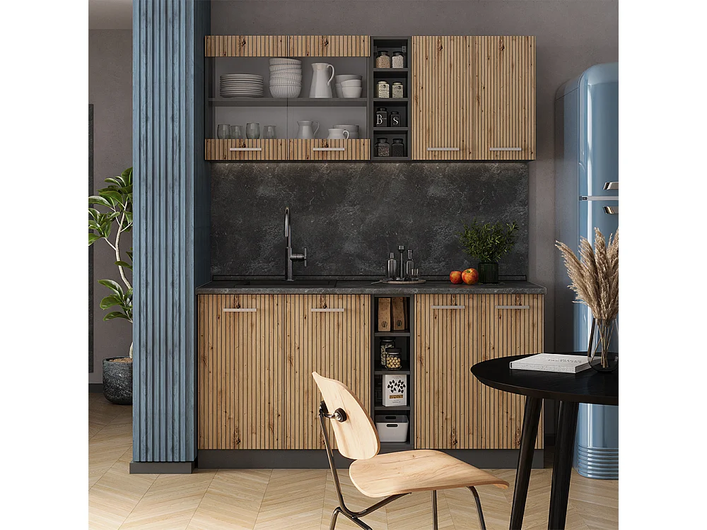 Cucina completa rovere artigianale/antracite 160x60x81.6 r-line