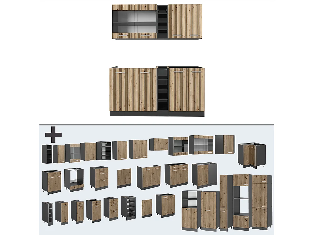 Cucina completa rovere artigianale/antracite 160x60x81.6 r-line