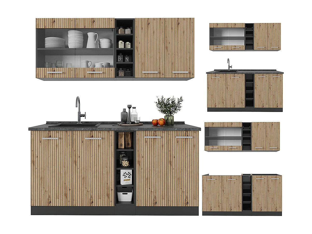 Cucina completa rovere artigianale/antracite 160x60x81.6 r-line