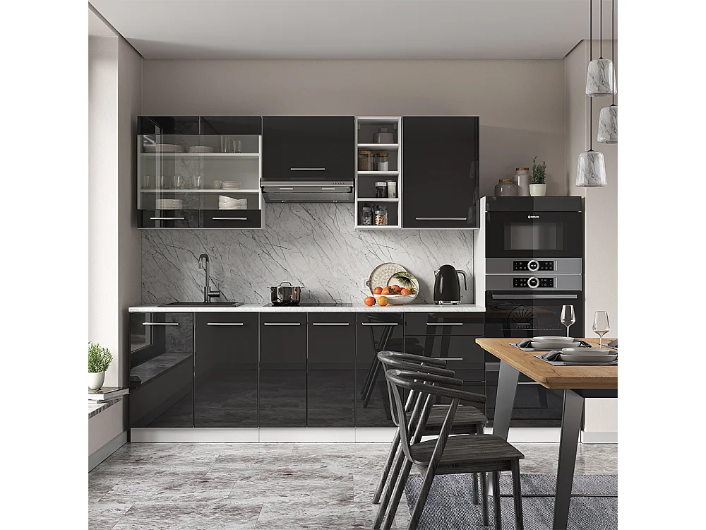Cuisine anthracite brillant/blanc 280x60x81.6 fame-line