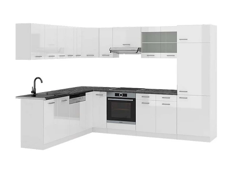 Cocina esquinera blanco alto brillo/blanco 287x60x81.6 r-line