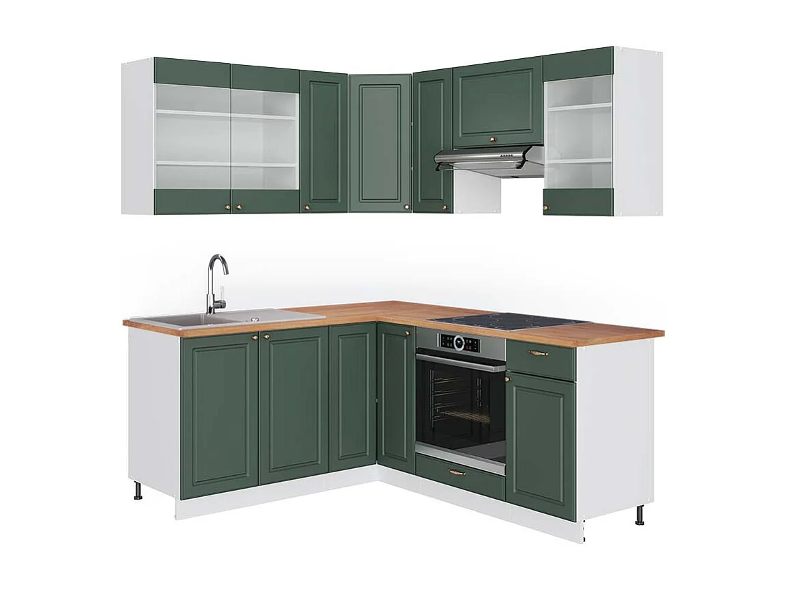 Cuisine en angle vert-or landhaus/blanc 190x60x81.6 fame-line