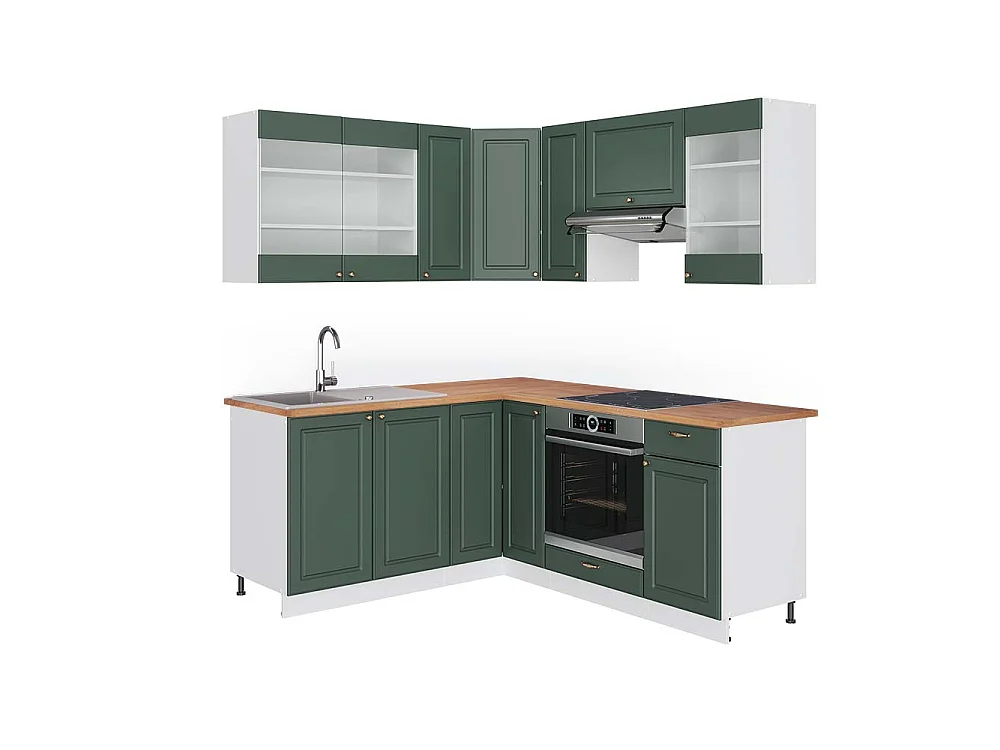 Cucina angolare completa Verde-oro rustico/bianco 190x60x81.6 fame-line