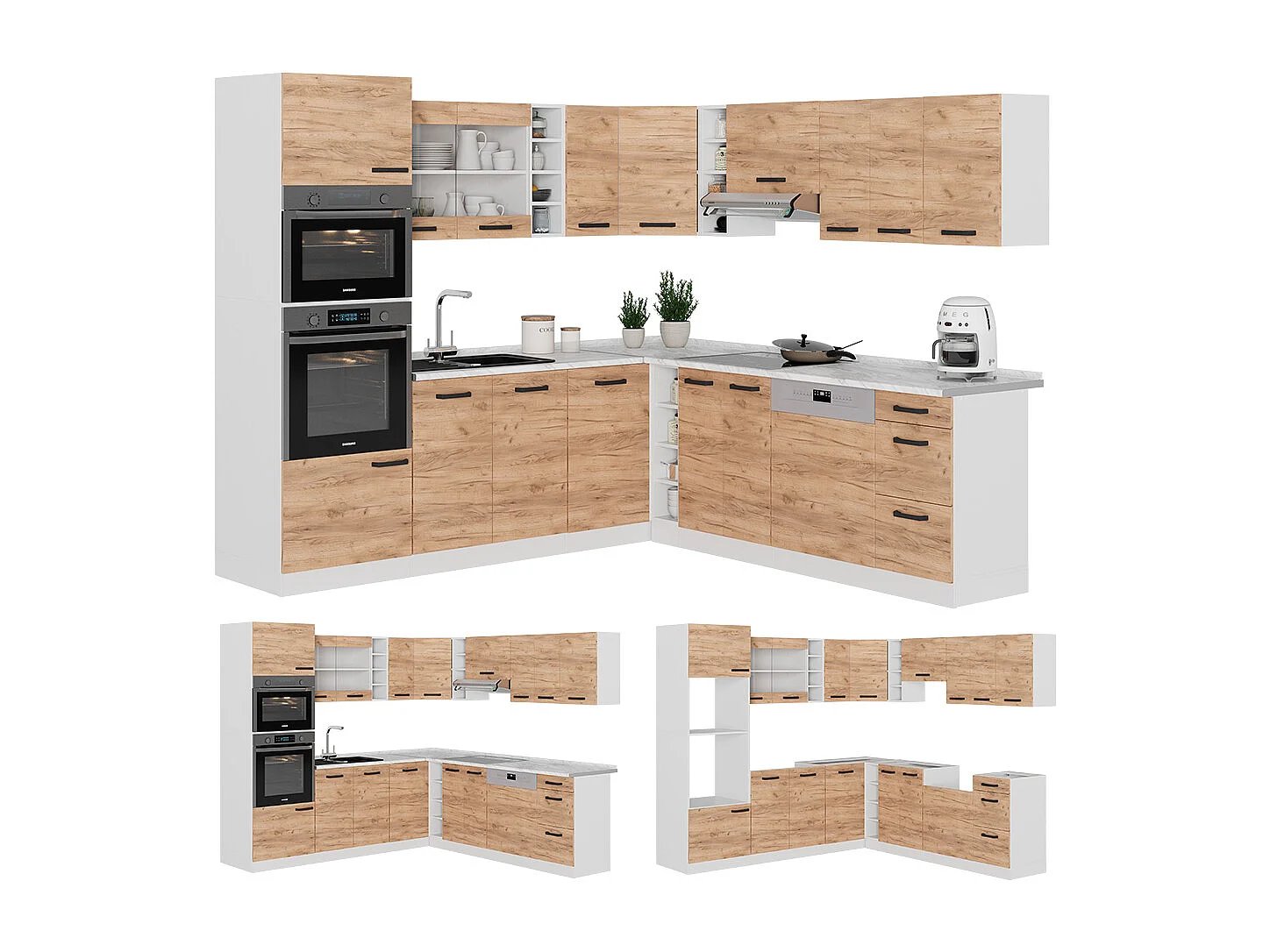 Cuisine en angle chêne doré/blanc 247x60x81.6 r-line