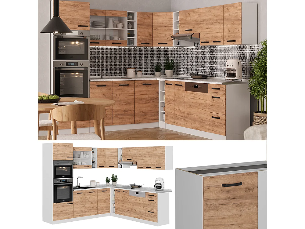 Cuisine en angle chêne doré/blanc 247x60x81.6 r-line