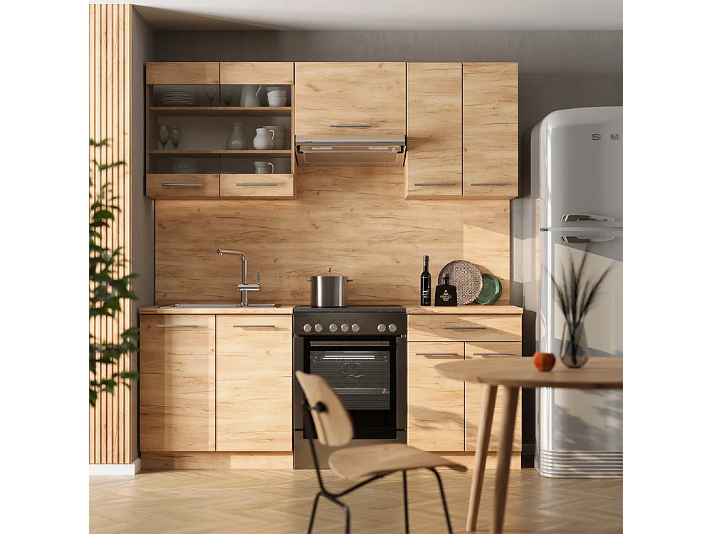 Complete keukeneenheid krachtige eik goud 200x60x81.6 fame-line