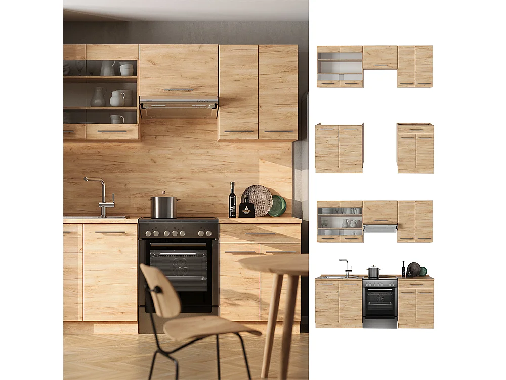 Complete keukeneenheid krachtige eik goud 200x60x81.6 fame-line