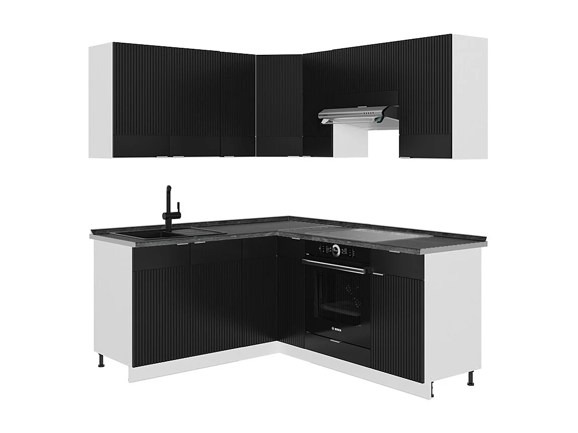 Cuisine en angle noir rayé/blanc 190x60x81.6 fame-line