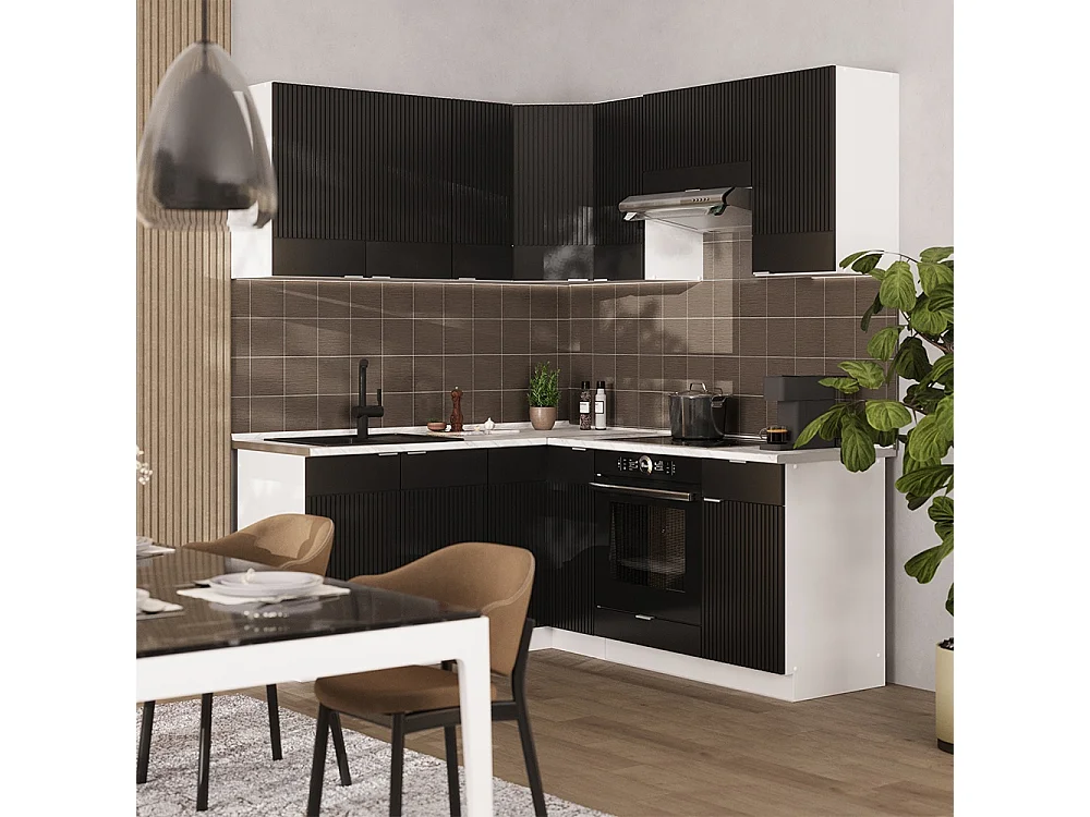 Cocina esquinera rayas negras/blanco 190x60x81.6 fame-line