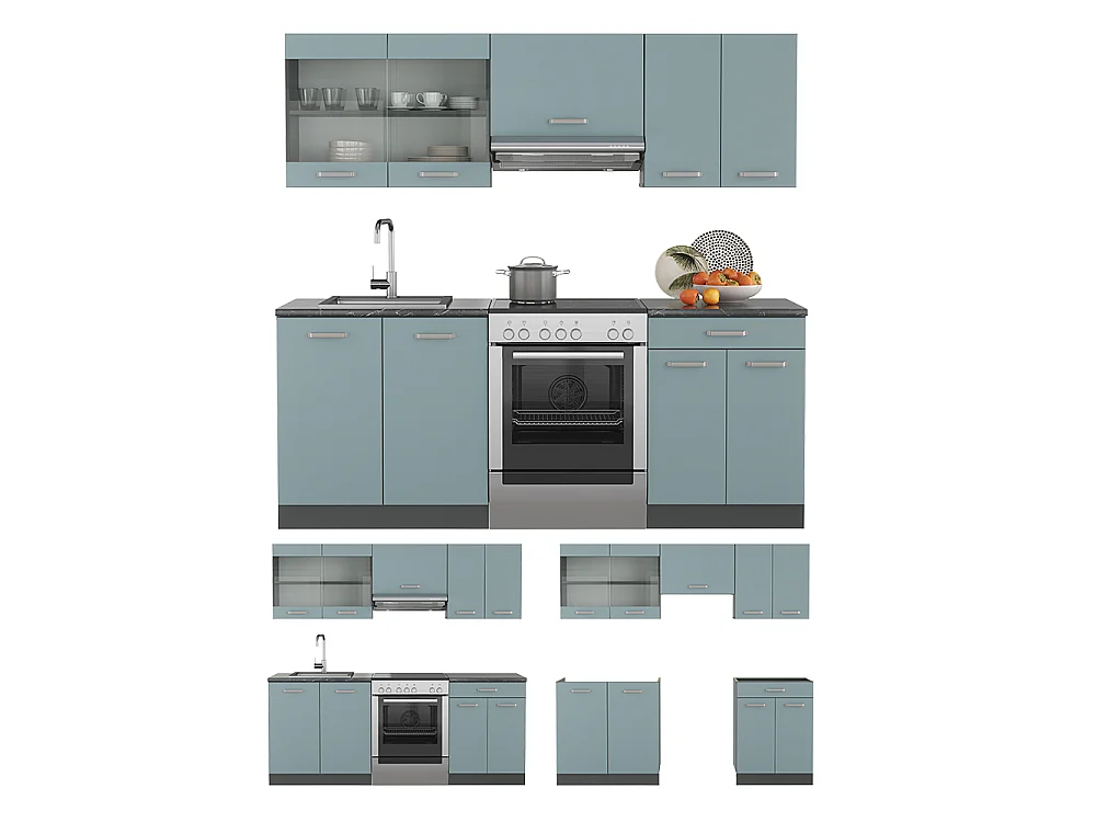 Complete keukeneenheid blauw-grijs/antraciet 200x60x81.6 r-line