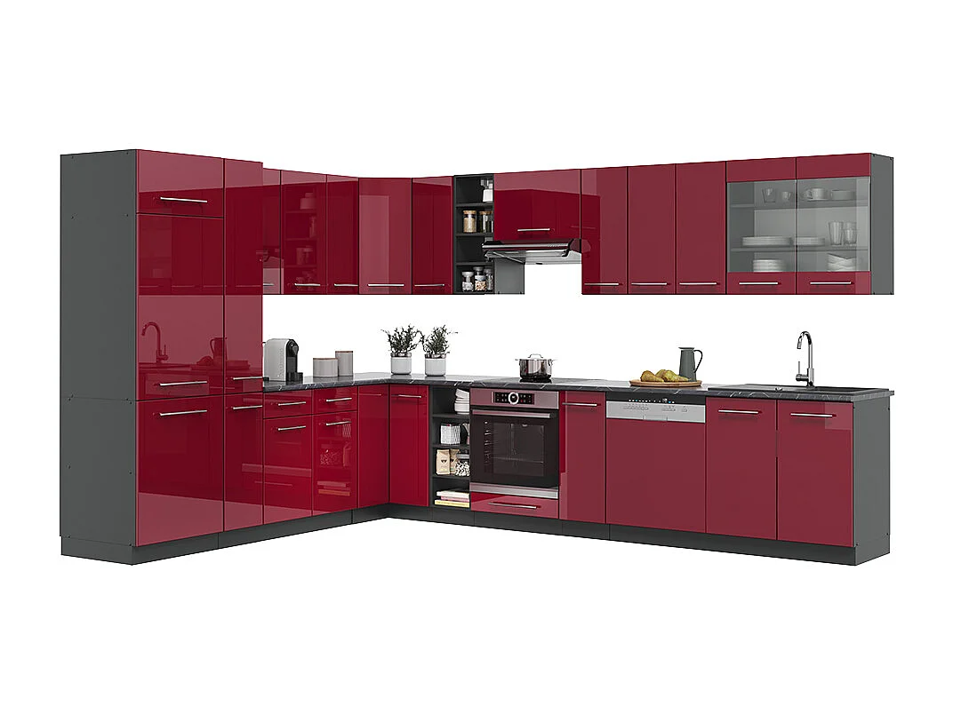 Cocina esquinera burdeos brillo intenso/antracita 347x60x81.6 fame-line
