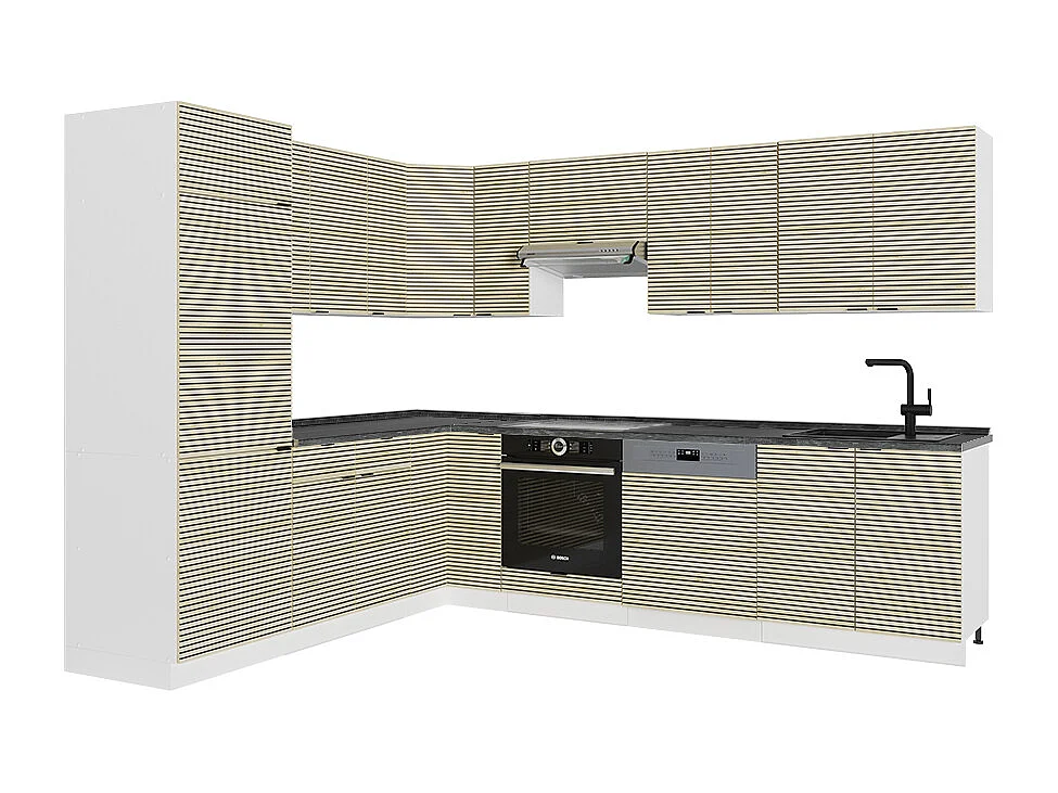 Cuisine en angle chêne lambris/blanc 287x60x81.6 fame-line