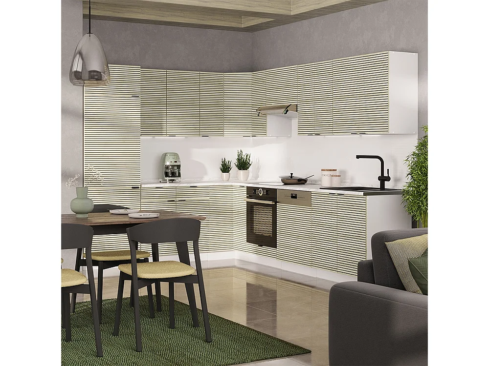 Cocina esquinera panel de roble/blanco 287x60x81.6 fame-line