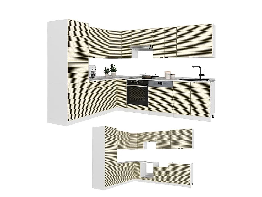 Cocina esquinera panel de roble/blanco 287x60x81.6 fame-line