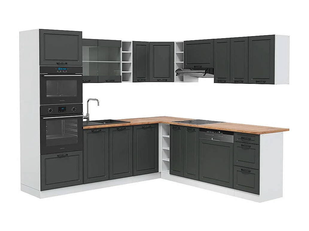 Cuisine en angle anthracite maison de campagne/blanc 247x60x81.6 r-line