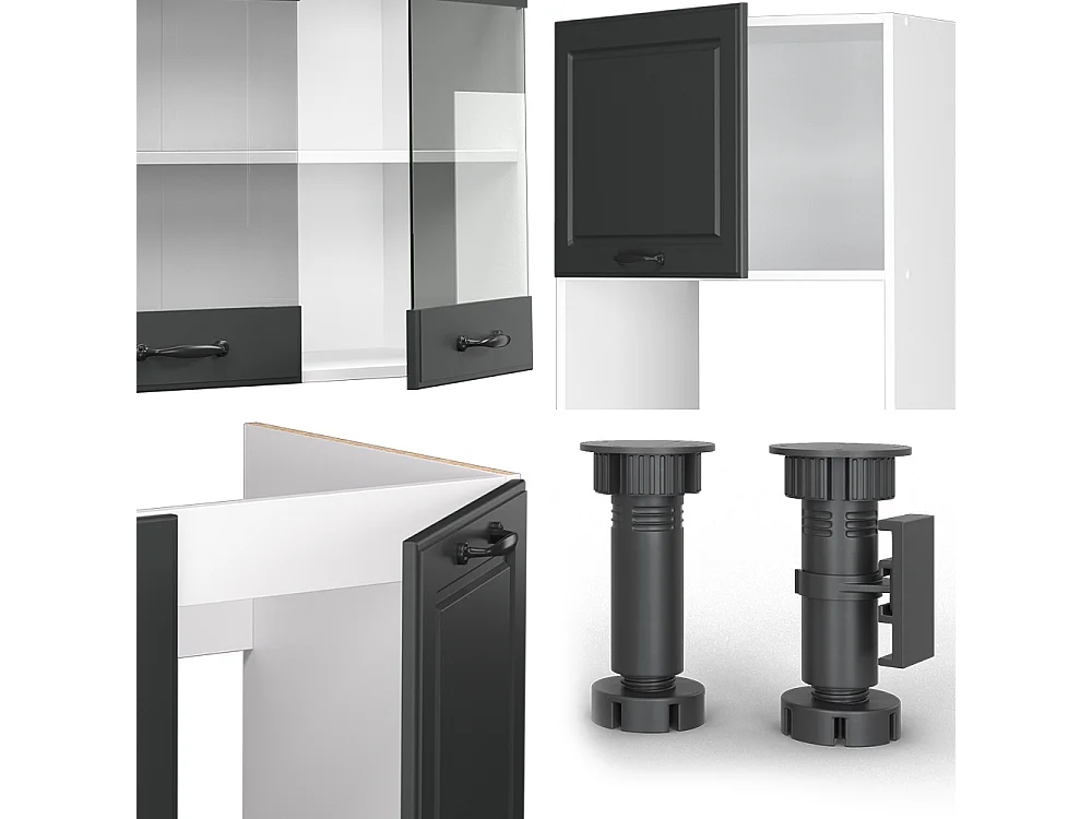 Cuisine en angle anthracite maison de campagne/blanc 247x60x81.6 r-line