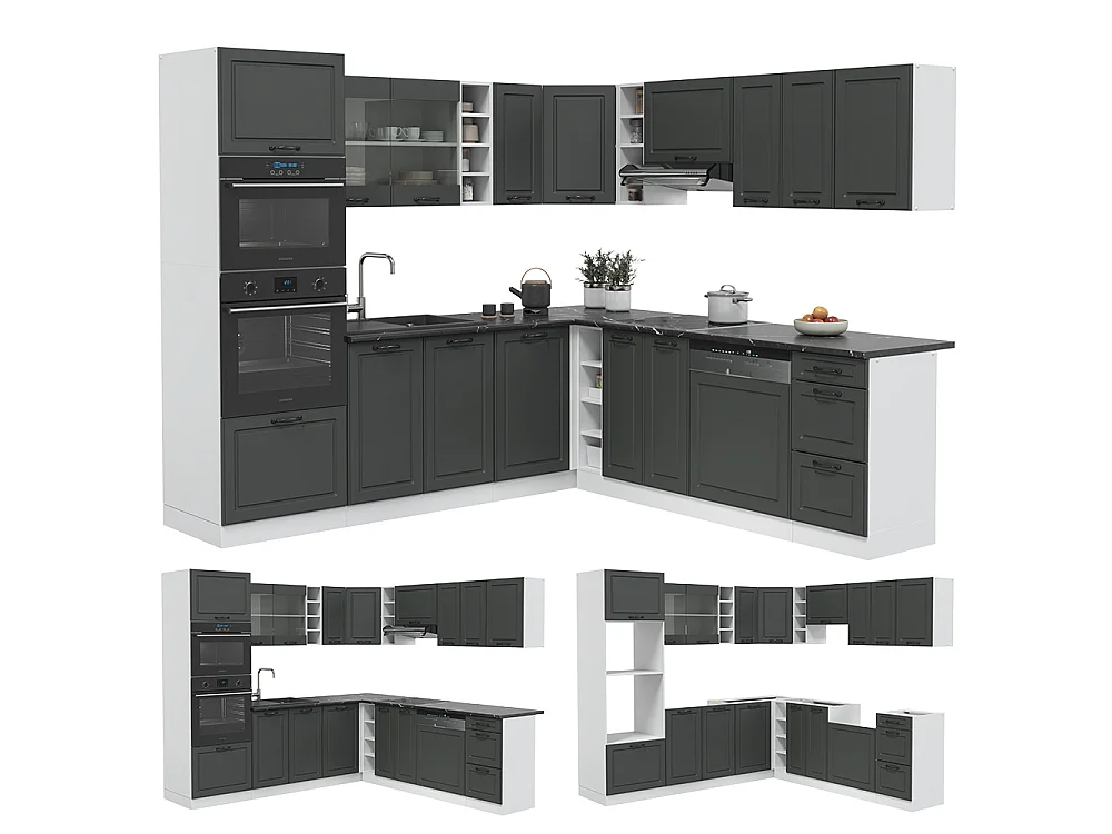 Cuisine en angle anthracite campagne/blanc 247x60x81.6 r-line