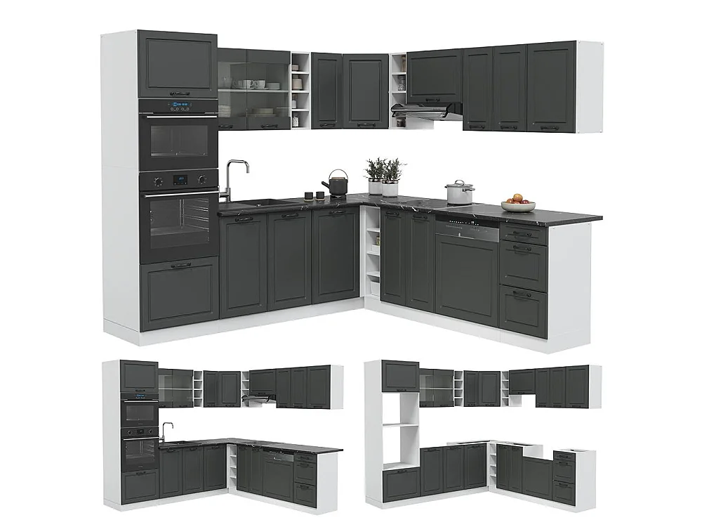 Cuisine en angle anthracite campagne/blanc 247x60x81.6 r-line