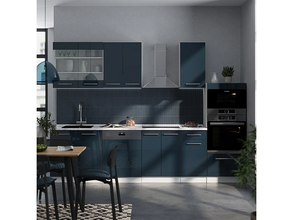 Køkkenenhed mørkeblå højglans/hvid 300x46x81.6 fame-line