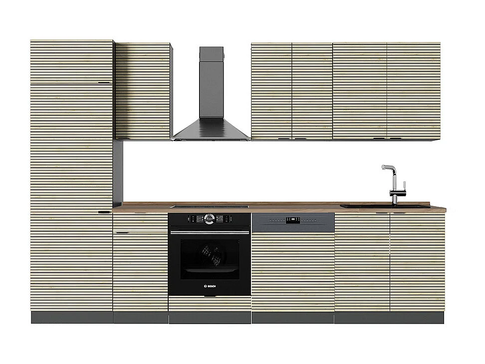 Complete keukeneenheid eiken paneel/antraciet 300x60x81.6 fame-line