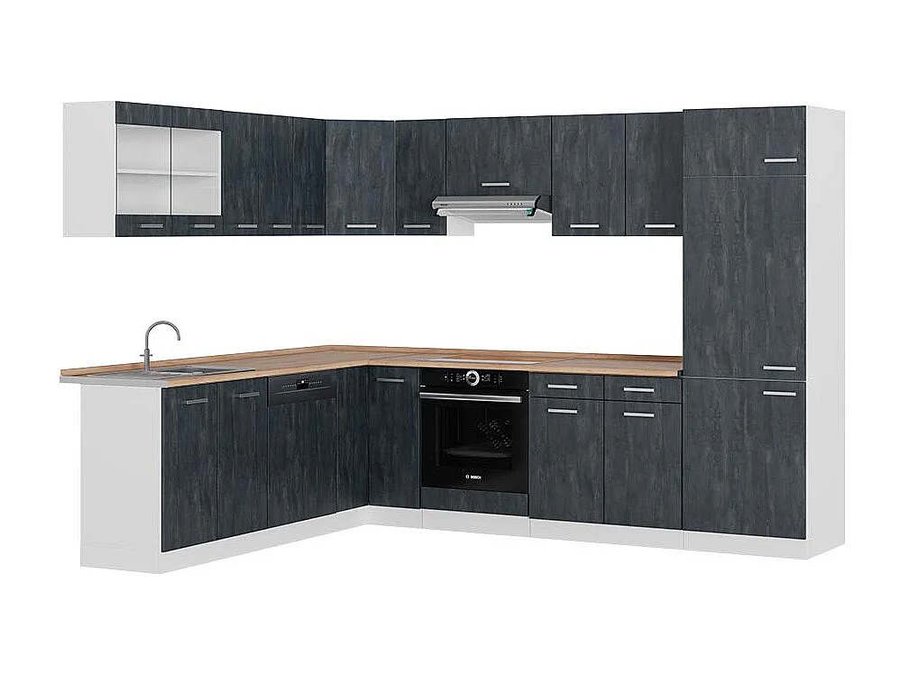 Cuisine en angle noir béton/blanc 287x60x81.6 r-line