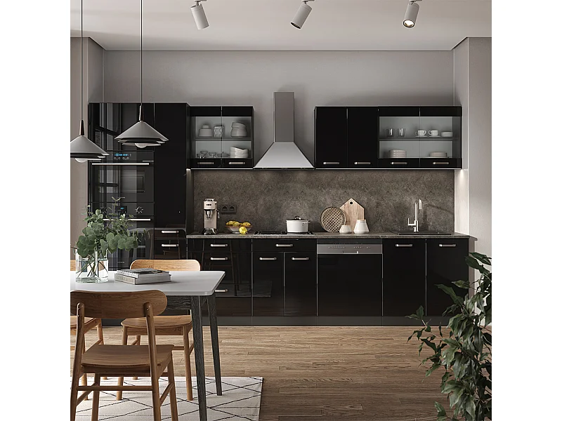 Mueble de cocina negro/antracita de alto brillo 350x60x81.6 r-line