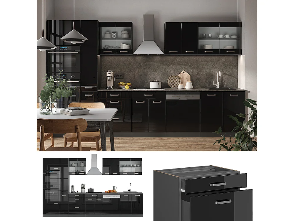 Ligne de cuisine noir brillant/anthracite 350x60x81.6 r-line