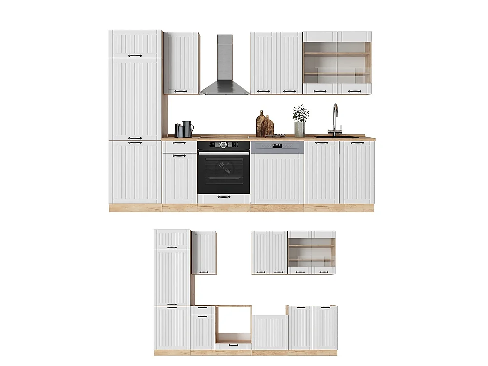Køkkenrække hvid landhus 300x60x81.6 fame-line