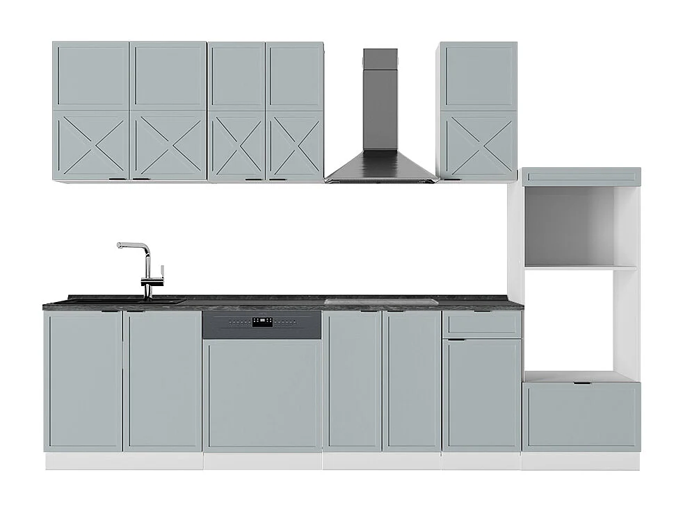 Cuisine bleu clair-gris/blanc 300x60x81.6 fame-line