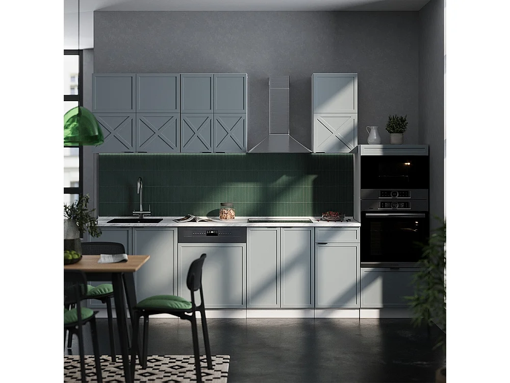 Køkkenrække lyseblå-grå/hvid 300x60x81.6 fame-line