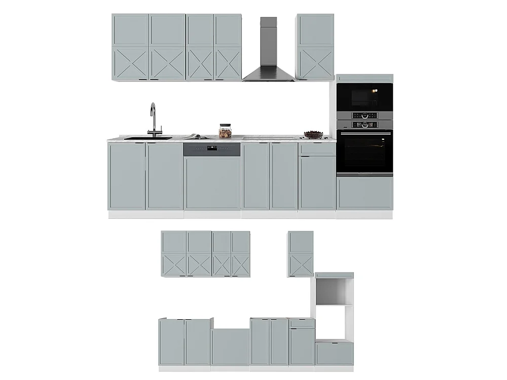 Køkkenrække lyseblå-grå/hvid 300x60x81.6 fame-line