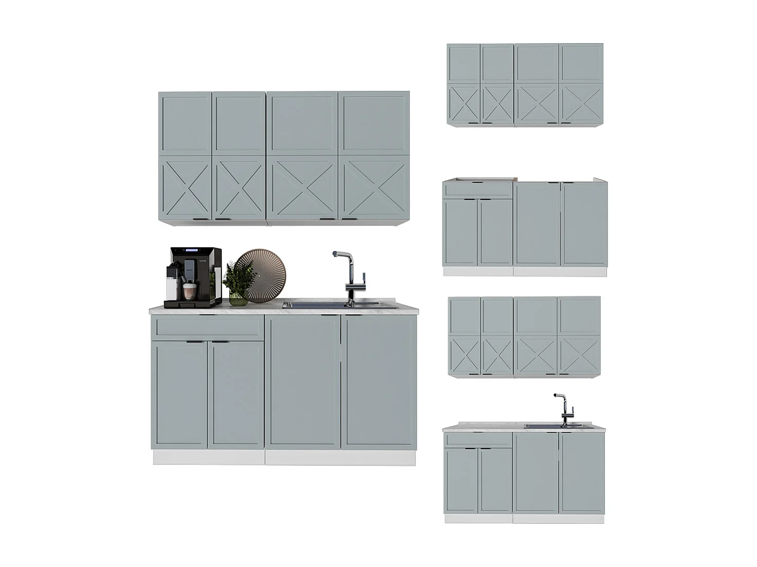 Singleküche hellblau-grau/weiß 140x60x81.6 fame-line