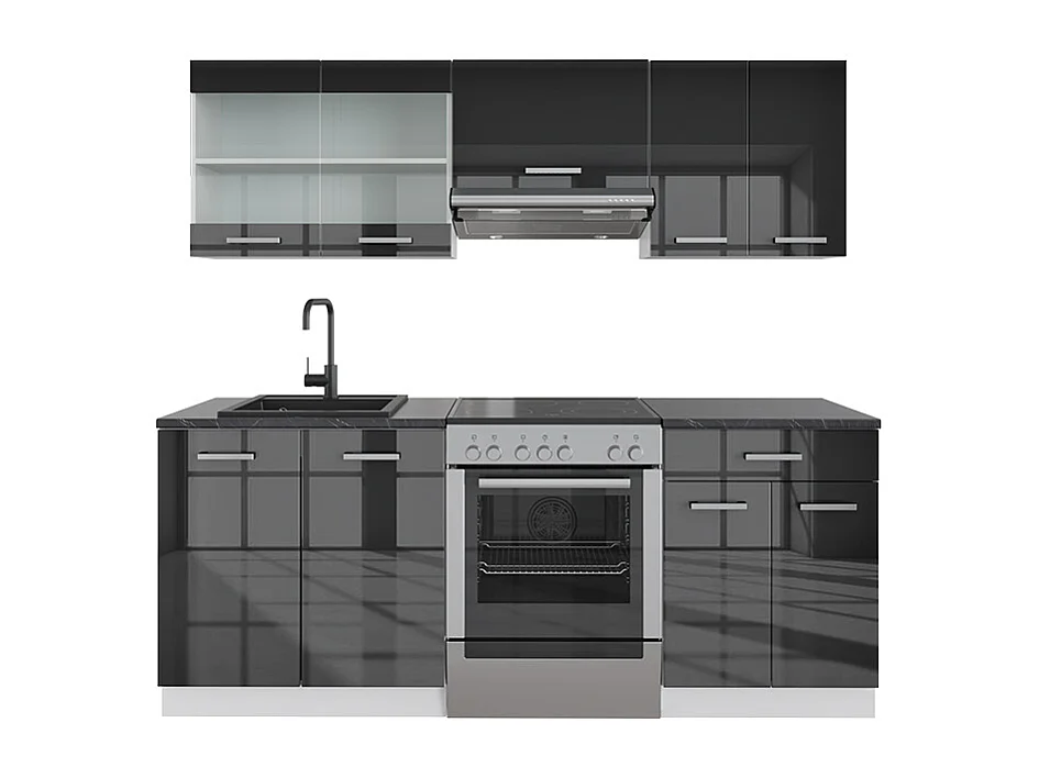 Cuisine anthracite brillant/blanc 200x60x81.6 fame-line