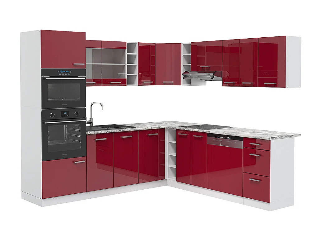 Cuisine en angle rouge brillant/blanc 247x46x81.6 r-line