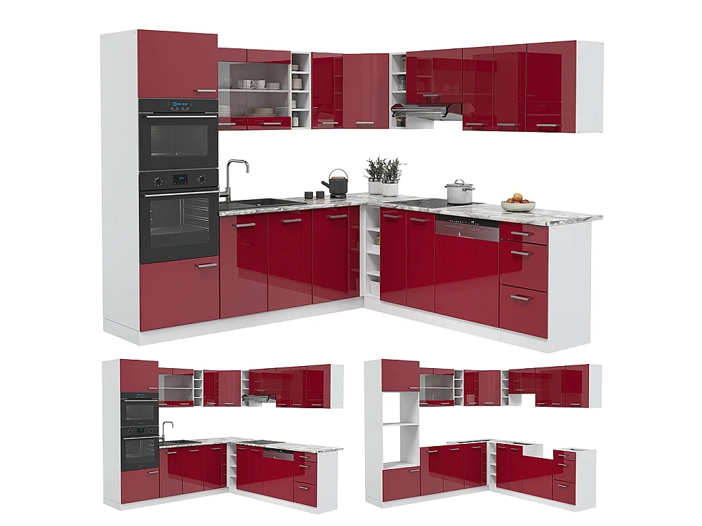 Hjørnekøkken rød højglans/hvid 247x46x81.6 r-line