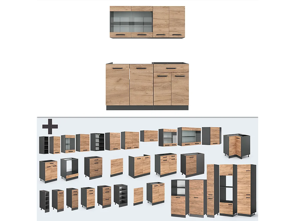 Cucina monoblocco quercia dorata/antracite 140x60x81.6 r-line