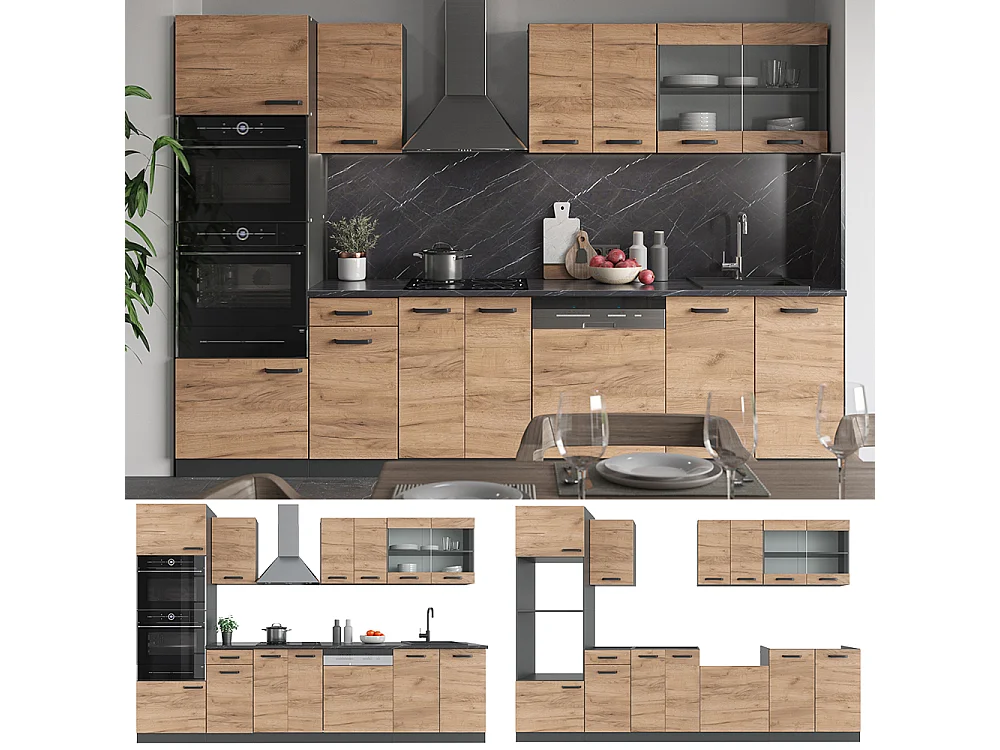 Küchenzeile goldkraft eiche/anthrazit 300x60x81.6 r-line