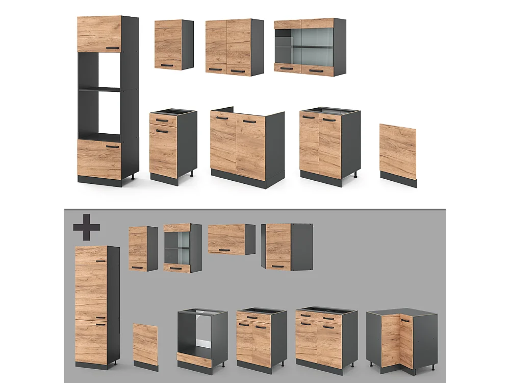 Cuisine chêne doré/anthracite 300x60x81.6 r-line