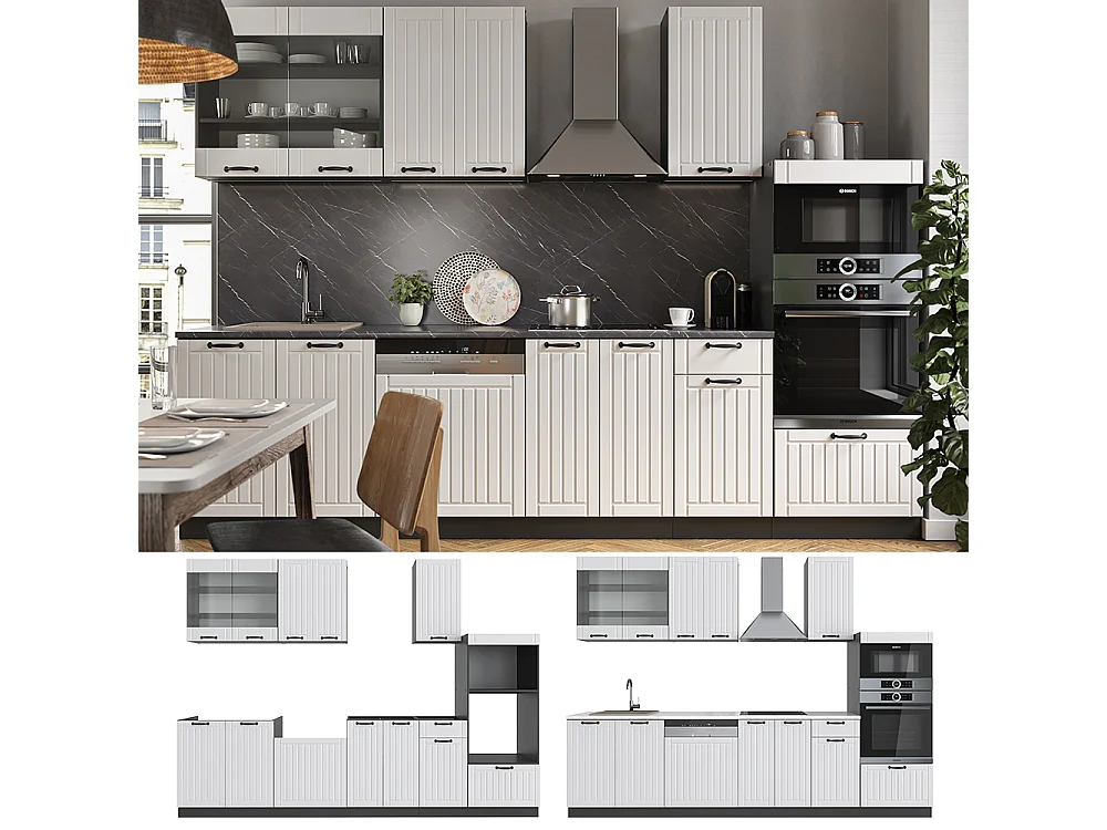 Mueble de cocina casa de campo blanca/antracita 300x46x81.6 fame-line