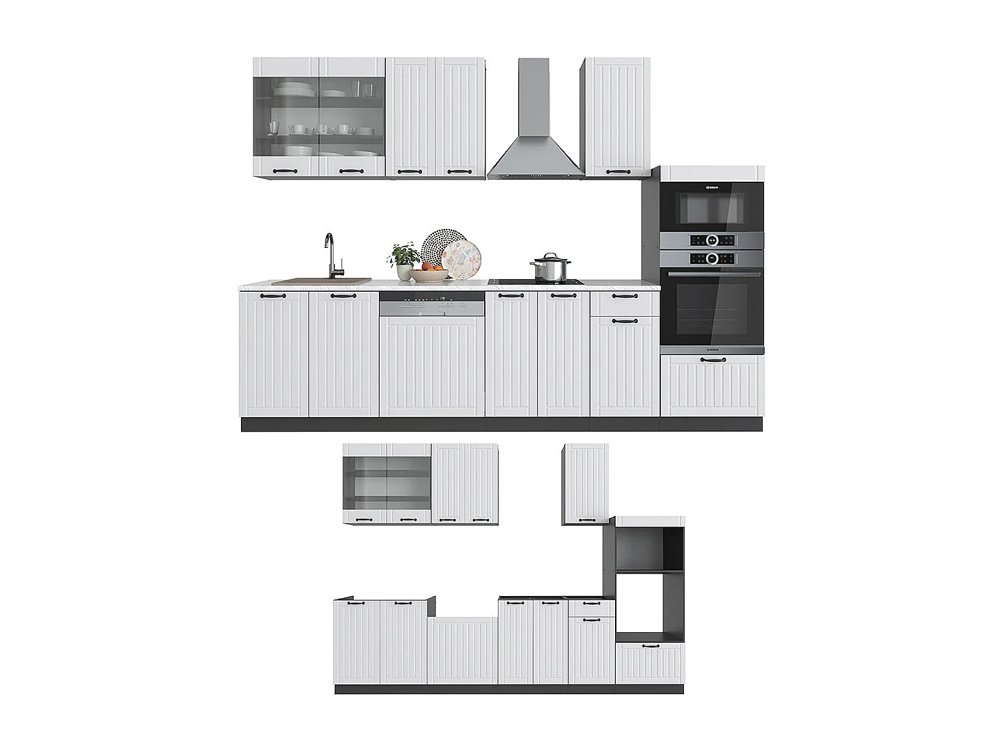 Cuisine blanc cottage/anthracite 300x46x81.6 fame-line