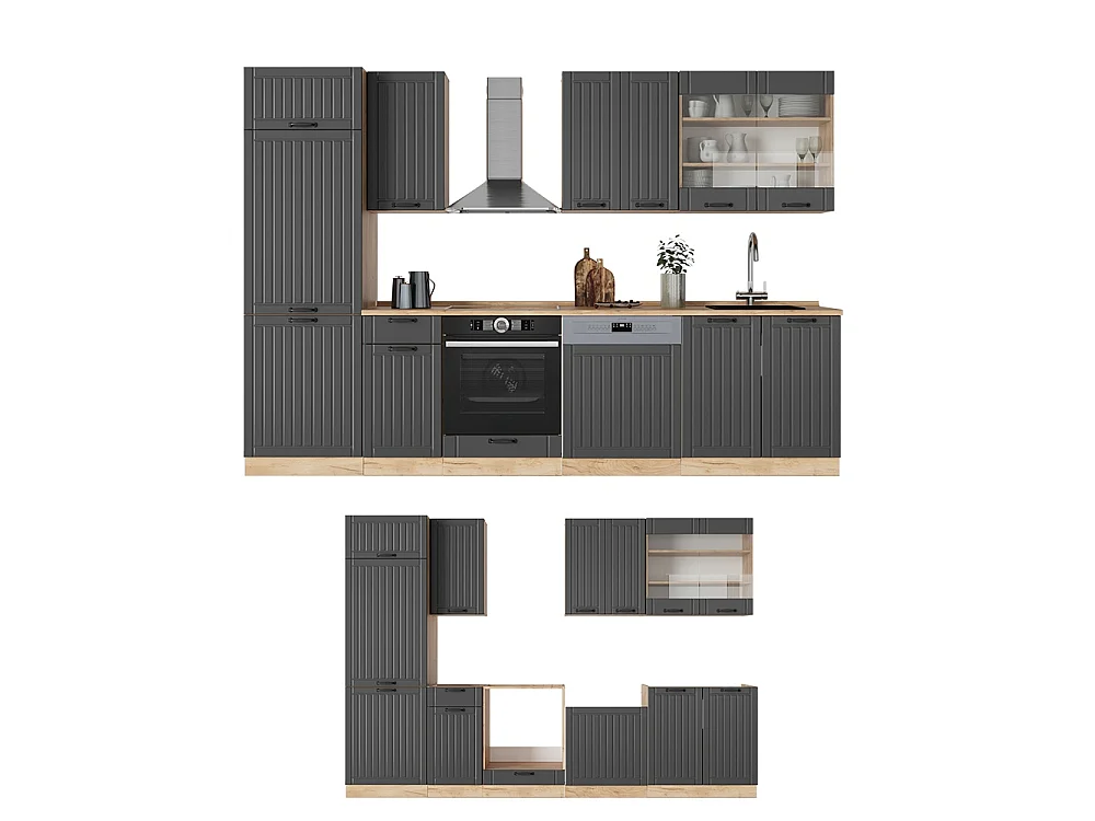 Køkkenrække mørkegrå 300x60x81.6 fame-line