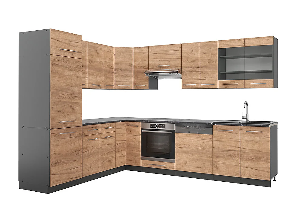 Cuisine en angle chêne doré/anthracite 287x46x81.6 fame-line