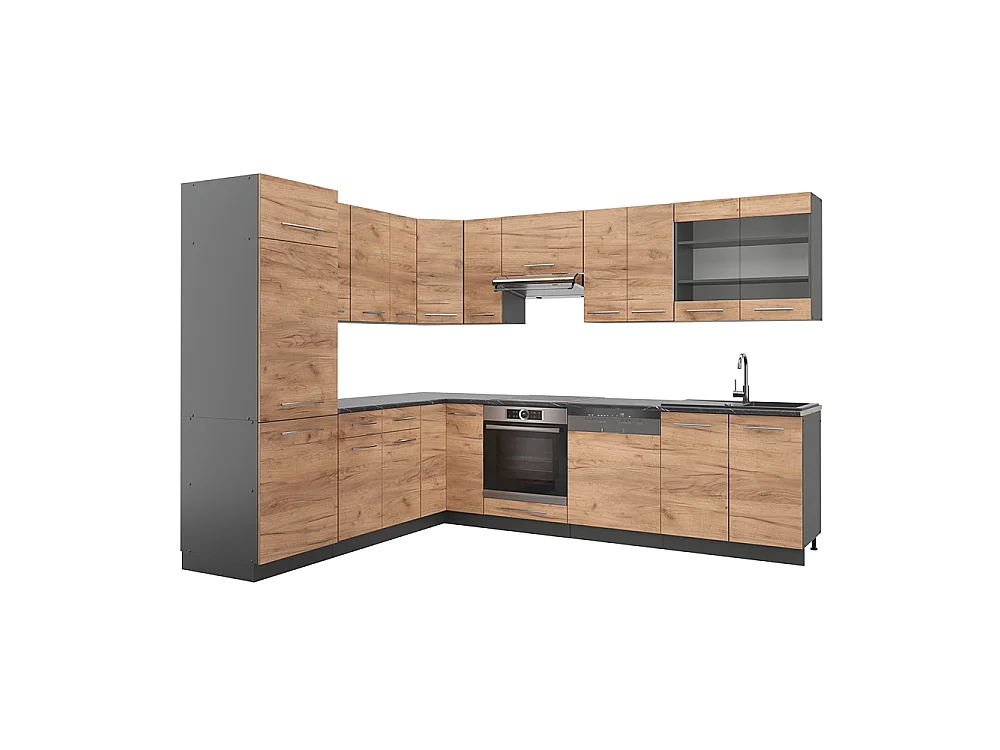 Cuisine en angle chêne doré/anthracite 287x46x81.6 fame-line