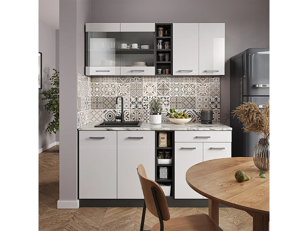 Cuisine blanc brillant/anthracite 160x60x81.6 r-line